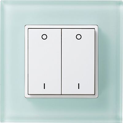 Schalter 55x55 4-Kanal Licht Gira reinweiß Glas mint