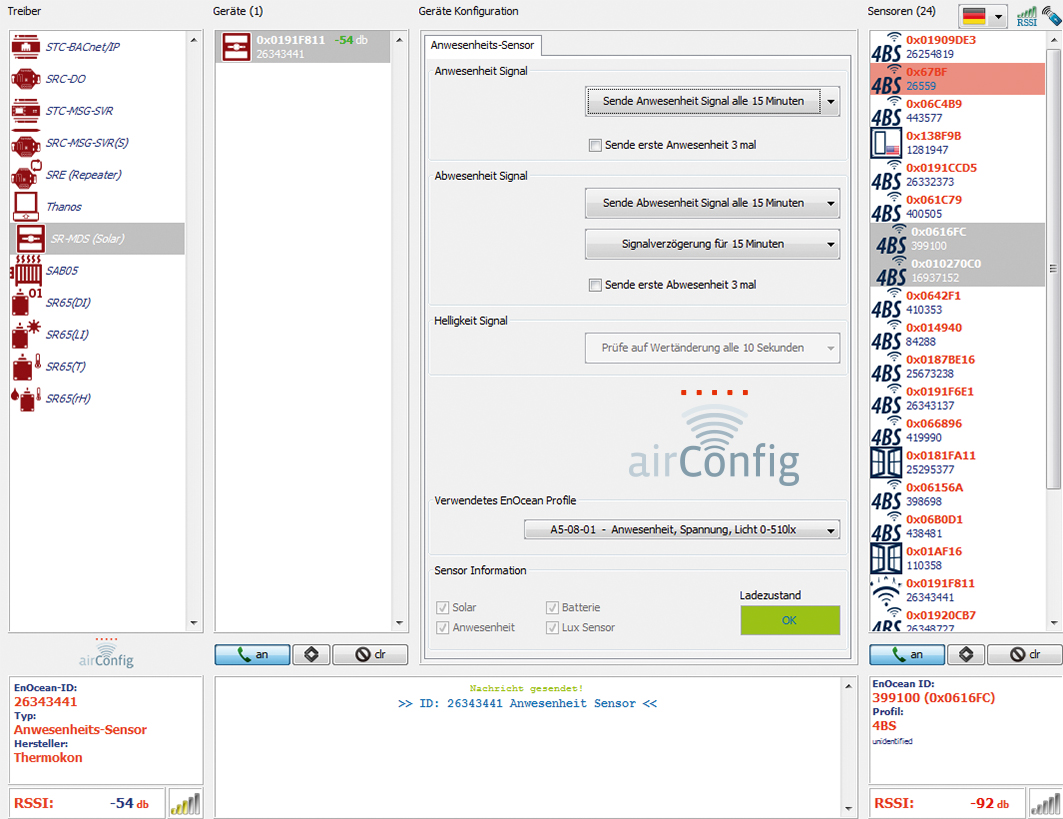 Screenshot airConfig Geräte Konfiguration
